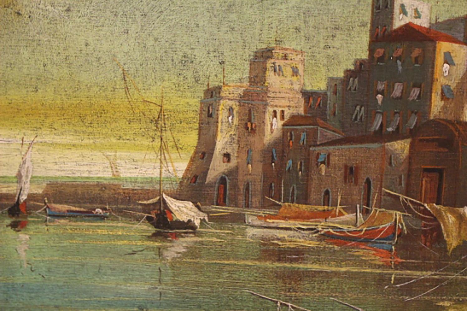 Foreign Harbor Scene mit schöner Dekoration Signiert 