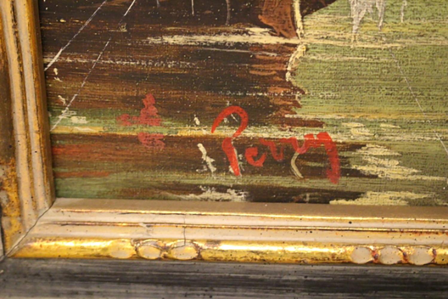 Foreign Harbor Scene mit schöner Dekoration Signiert 