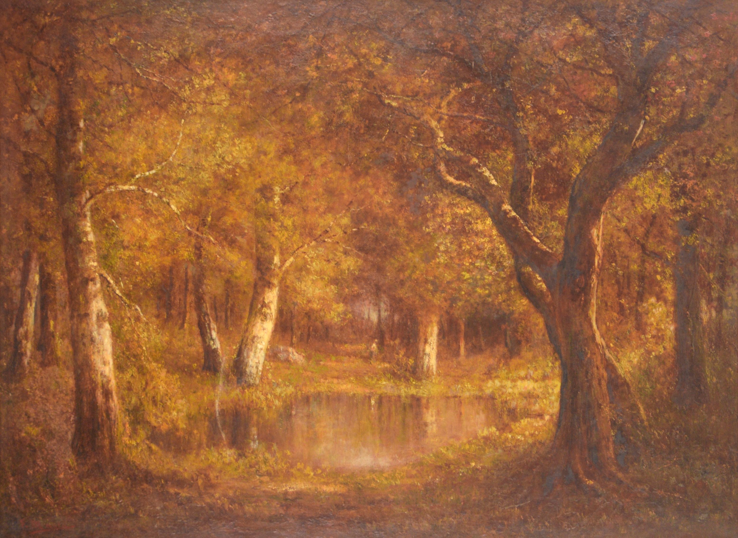 Forest Interior in Barbizon Style - Landscape signed F. Maura - Painting by Unknown