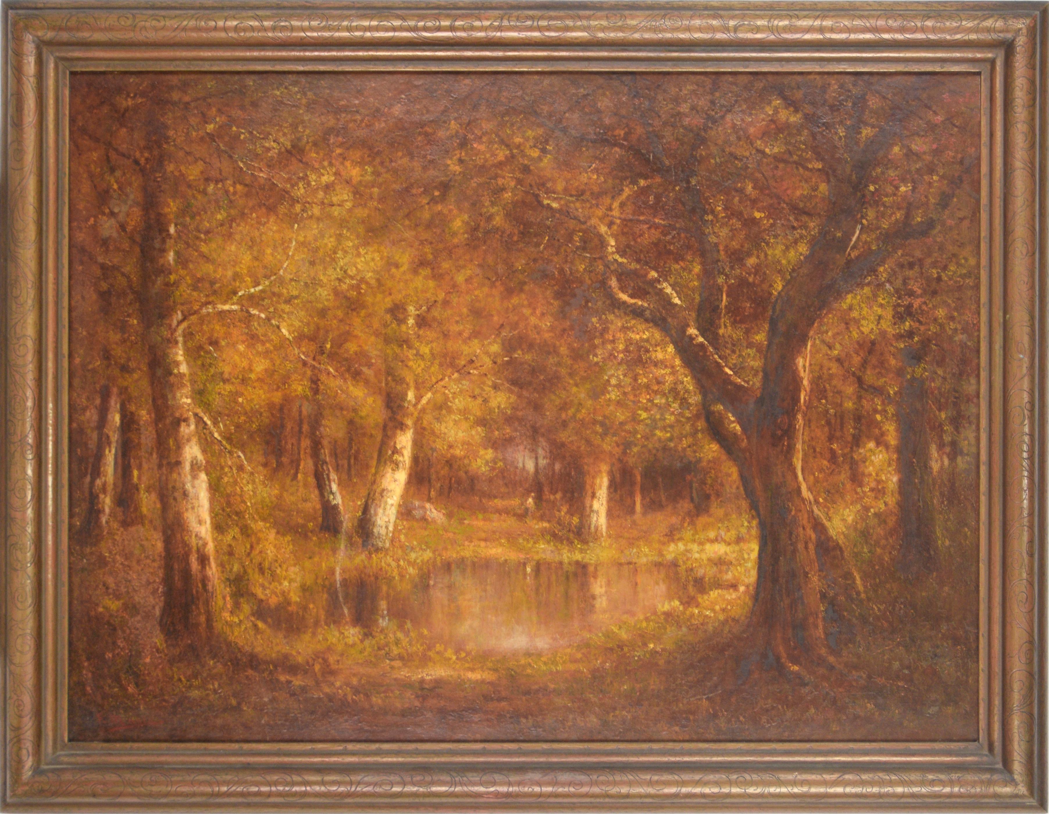 Forest Interior in Barbizon Style - Landscape signed F. Maura