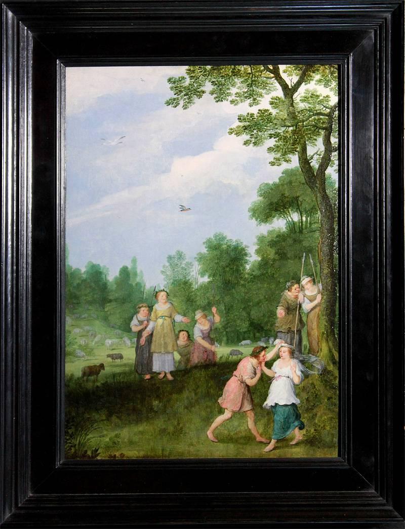 Unknown Figurative Painting - Forest landscape with figures -attributed: Meesters met de Hemden-