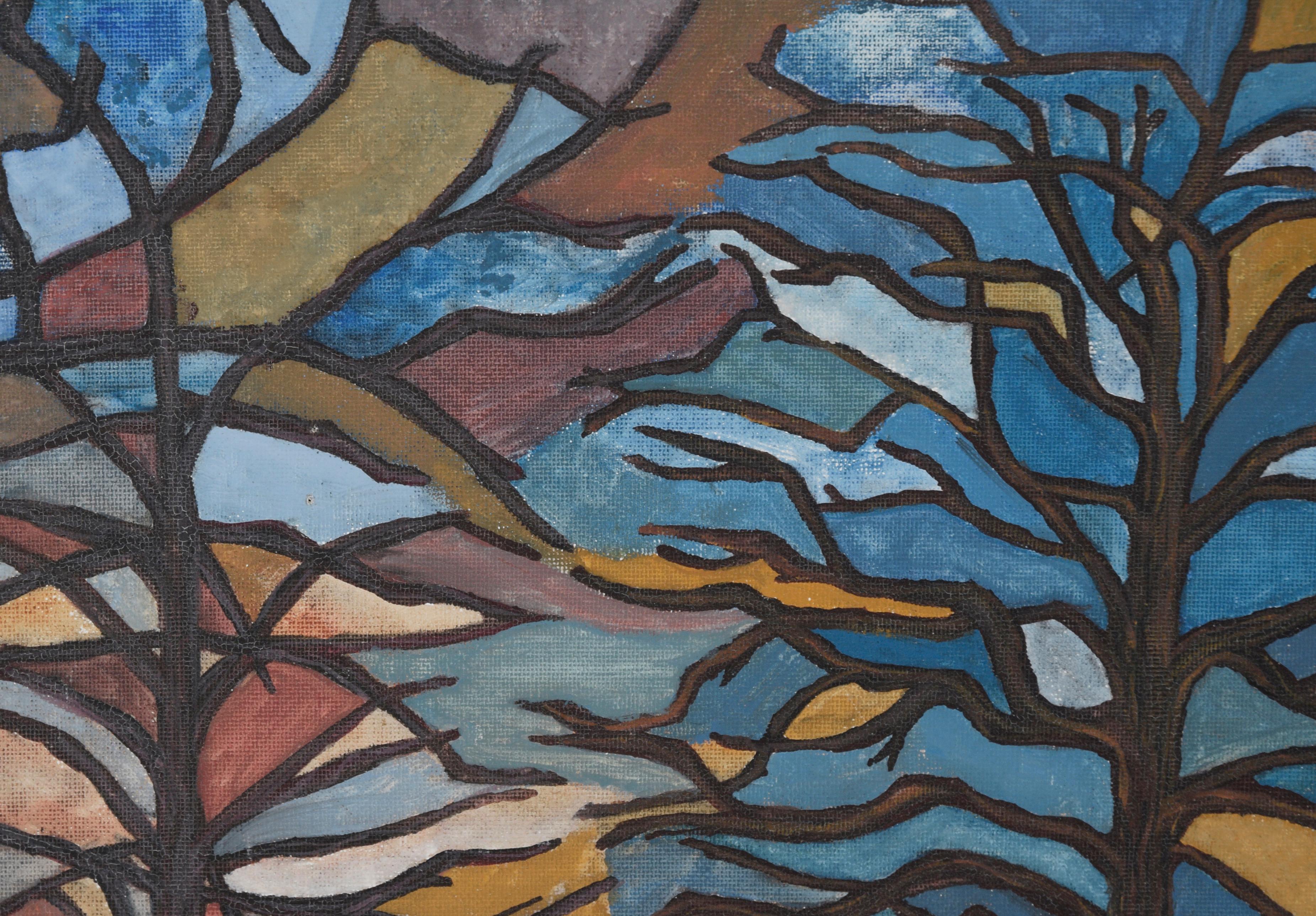 Forest of Stained Glass - Landscape Oil on Canvasboard - Painting by Unknown