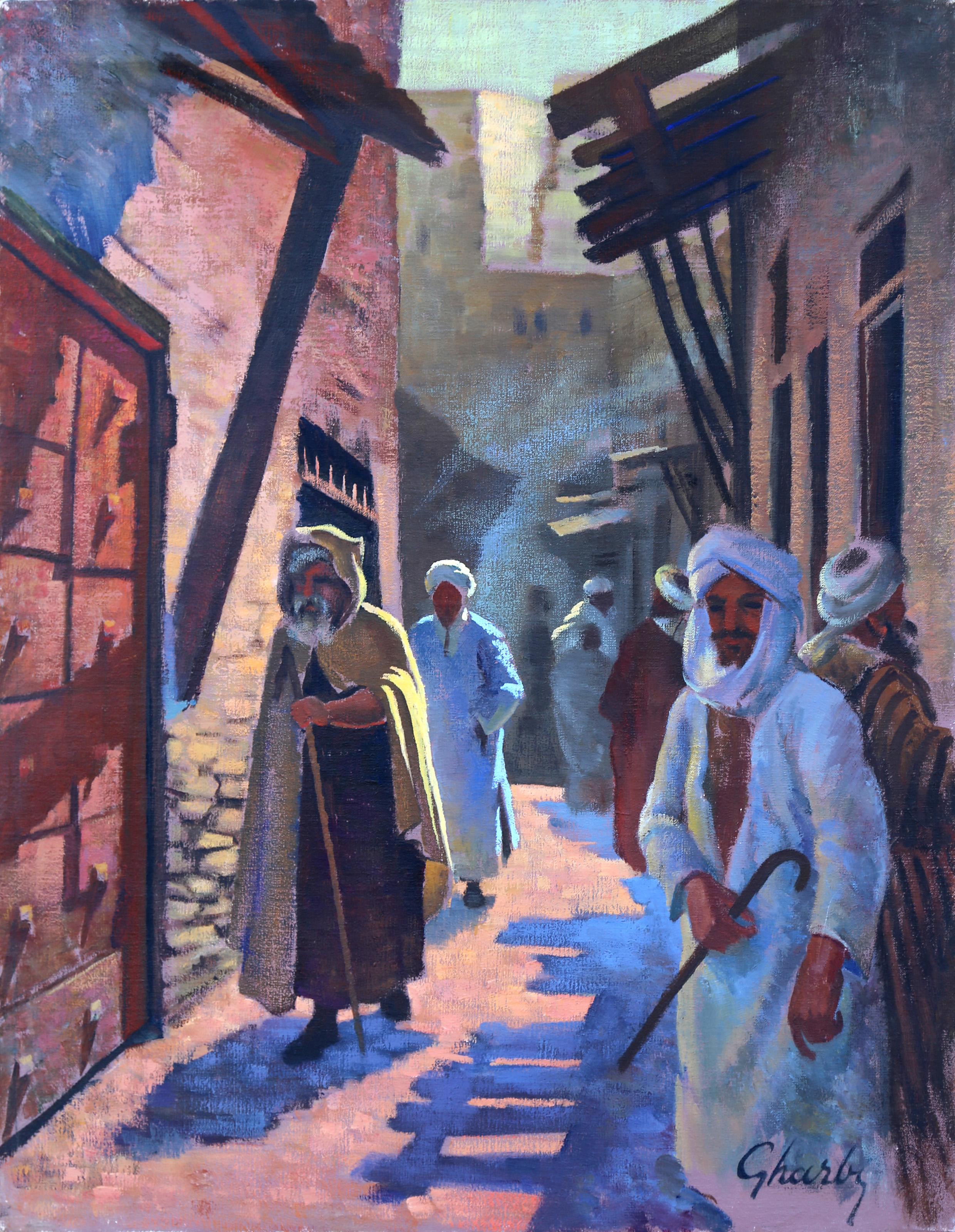 Fortified Castle, Folk Art Oil on Canvas Painting by Jalal Gharbi