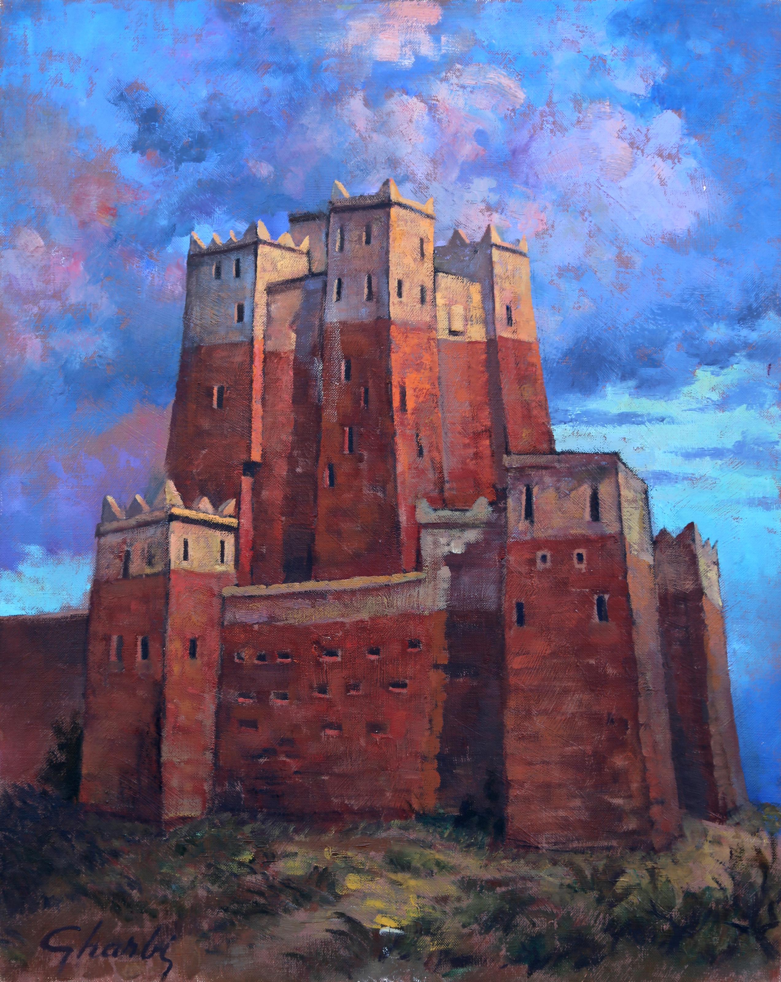 Castillo fortificado, pintura al óleo sobre lienzo de arte popular de Jalal Gharbi
