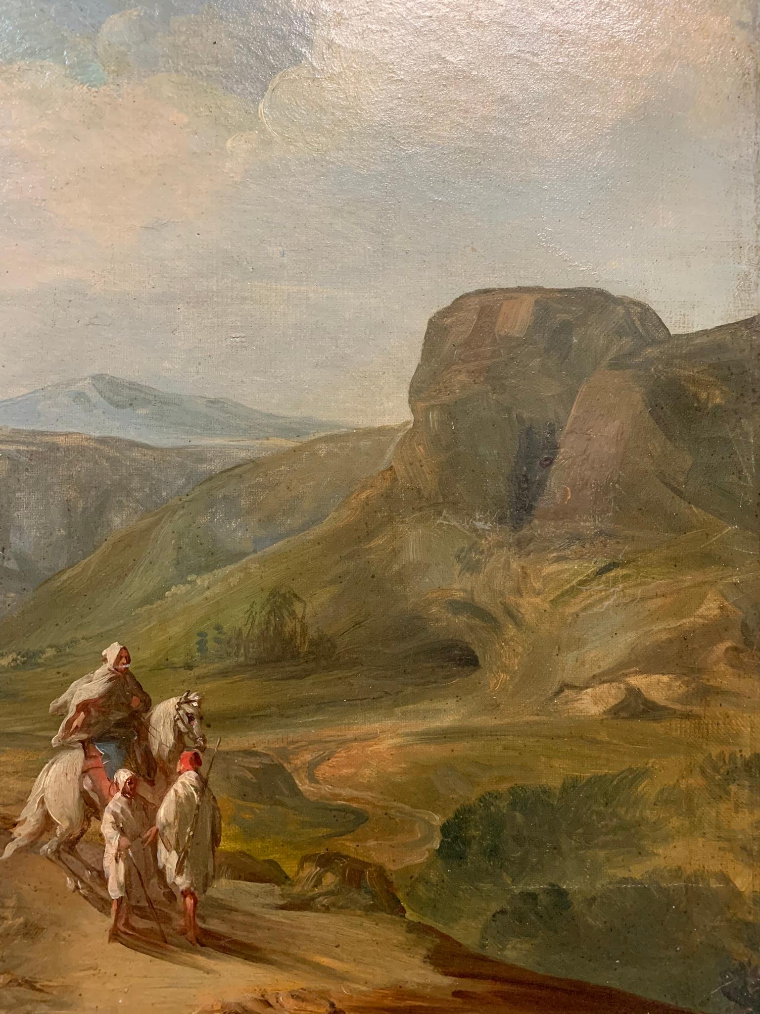 Forteresse au pied de l'Atlas avec les Berbères. Maroc. 19ème siècle. - Brown Landscape Painting par Unknown