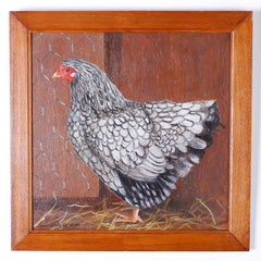 Four French Oil Paintings on Board of Chickens