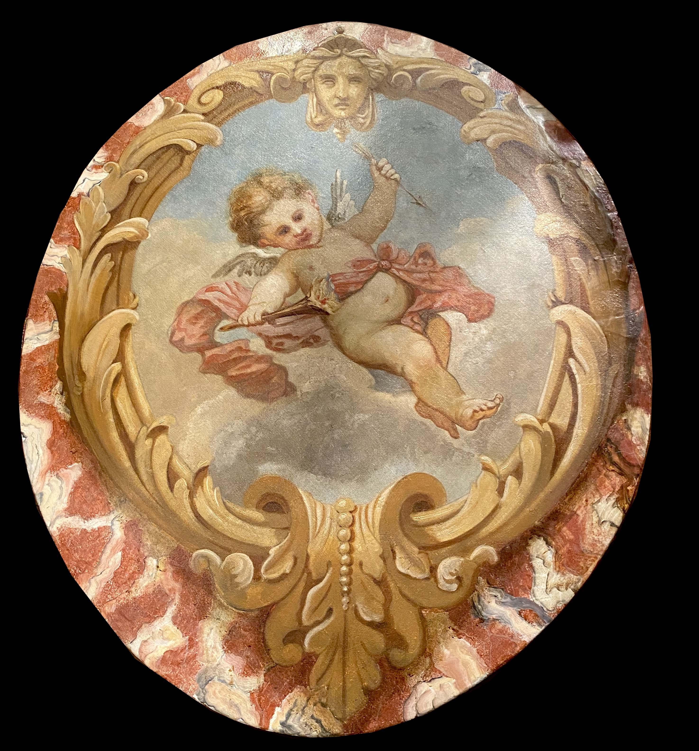Ovaler Spiegel in Ovalform  Allegorische Gemälde des 19. Jahrhunderts  – Painting von Unknown