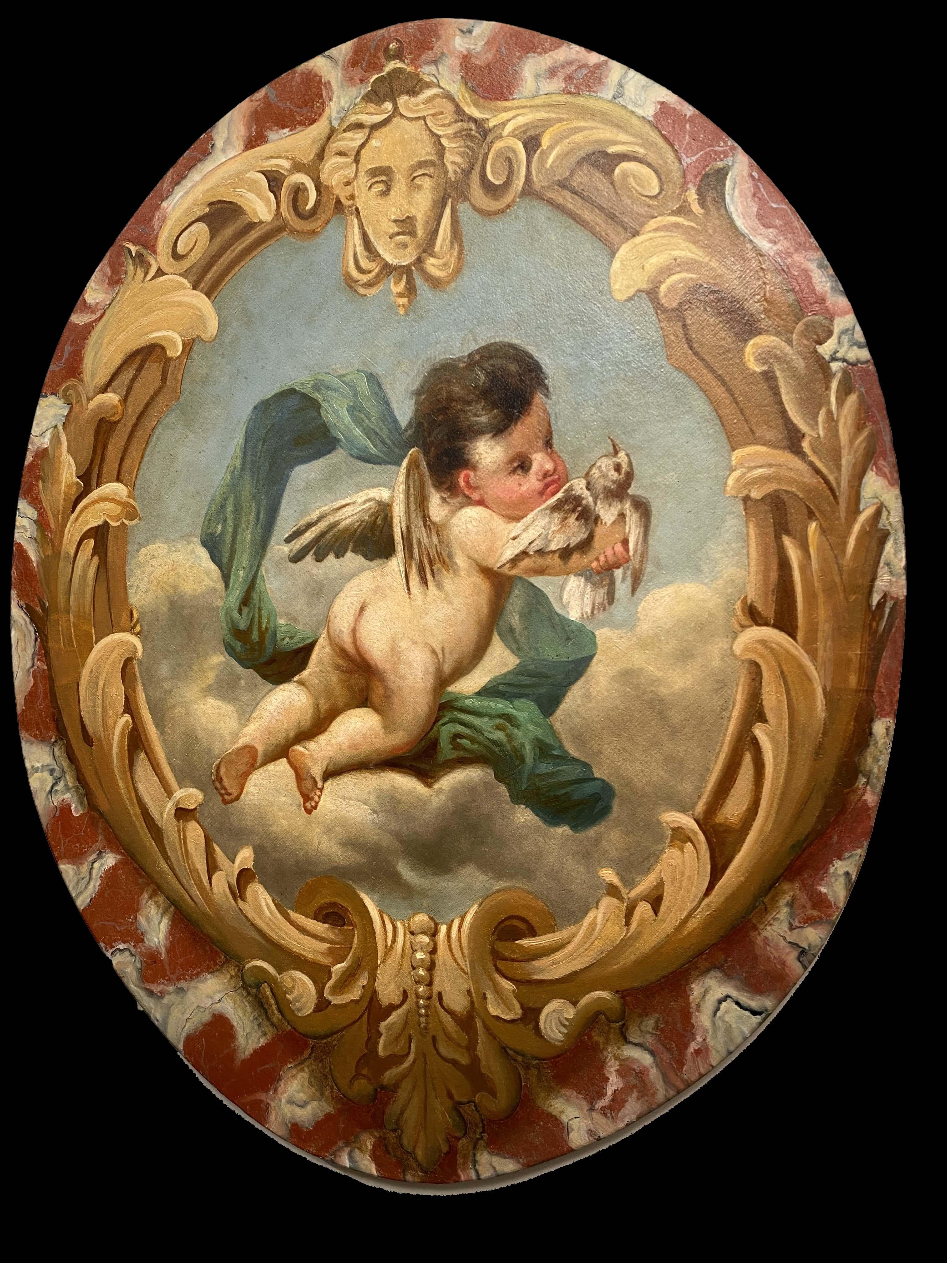 Ovaler Spiegel in Ovalform  Allegorische Gemälde des 19. Jahrhunderts  im Angebot 2