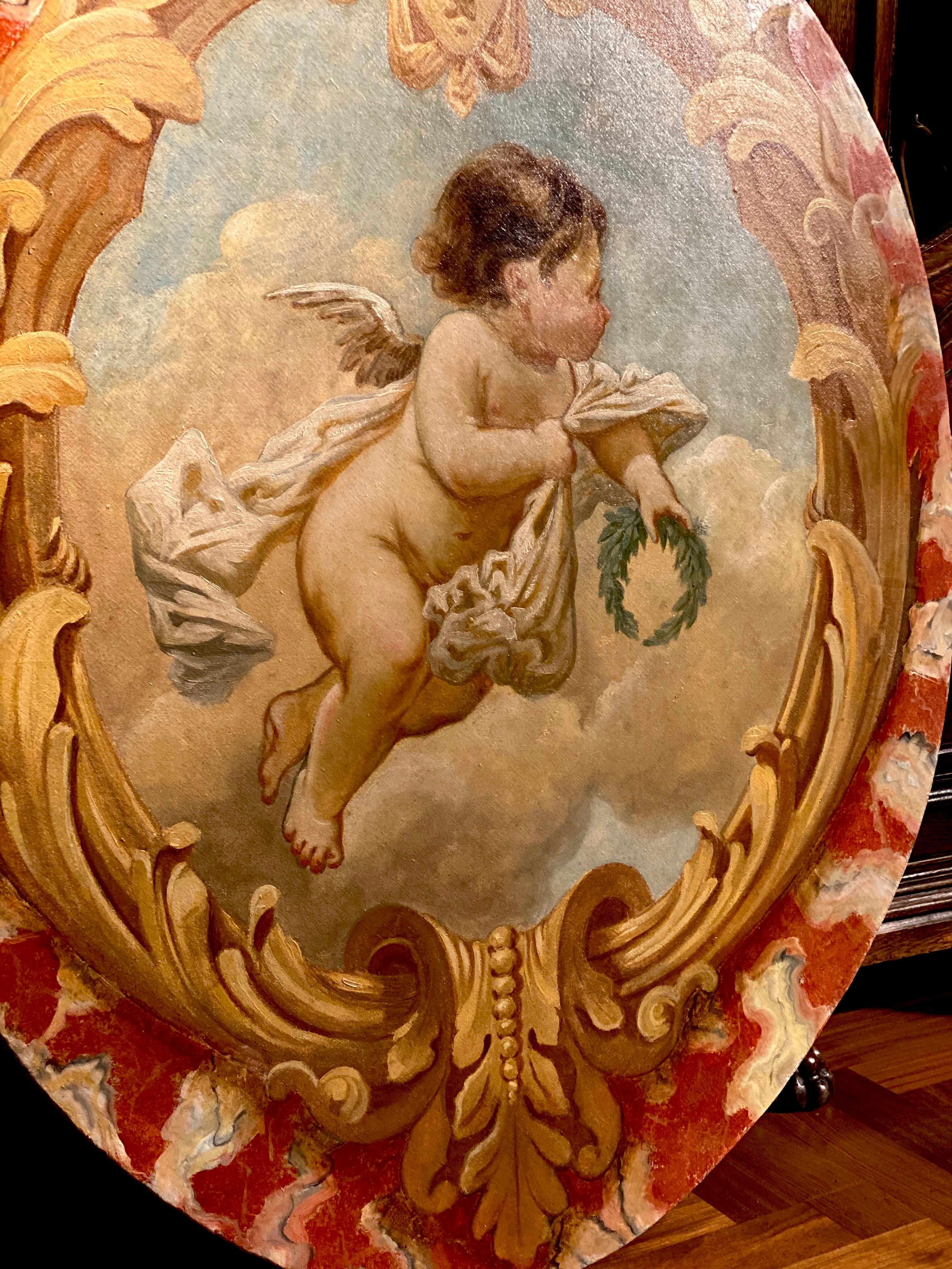 Ovaler Spiegel in Ovalform  Allegorische Gemälde des 19. Jahrhunderts  im Angebot 5