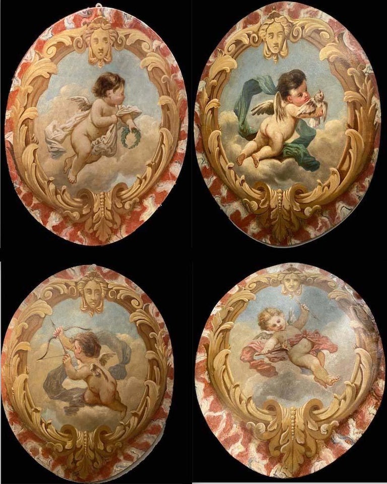 Unknown Nude Painting - Four Oval Shaped  19' Century Allegorical Paintings 