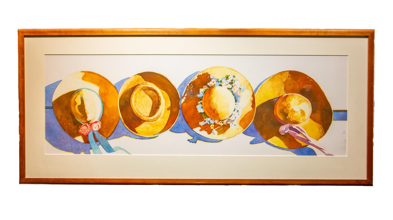 Four Sunshade Hats - Painting by Unknown