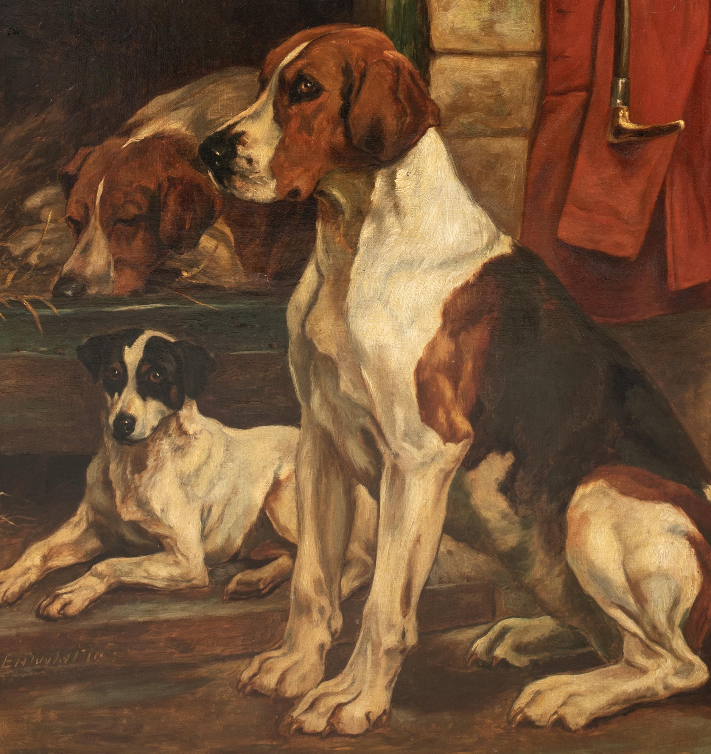 Fox Hounds & Jack Russell Terrier In The Kennels, 19th Century John C Entwistle For Sale 1