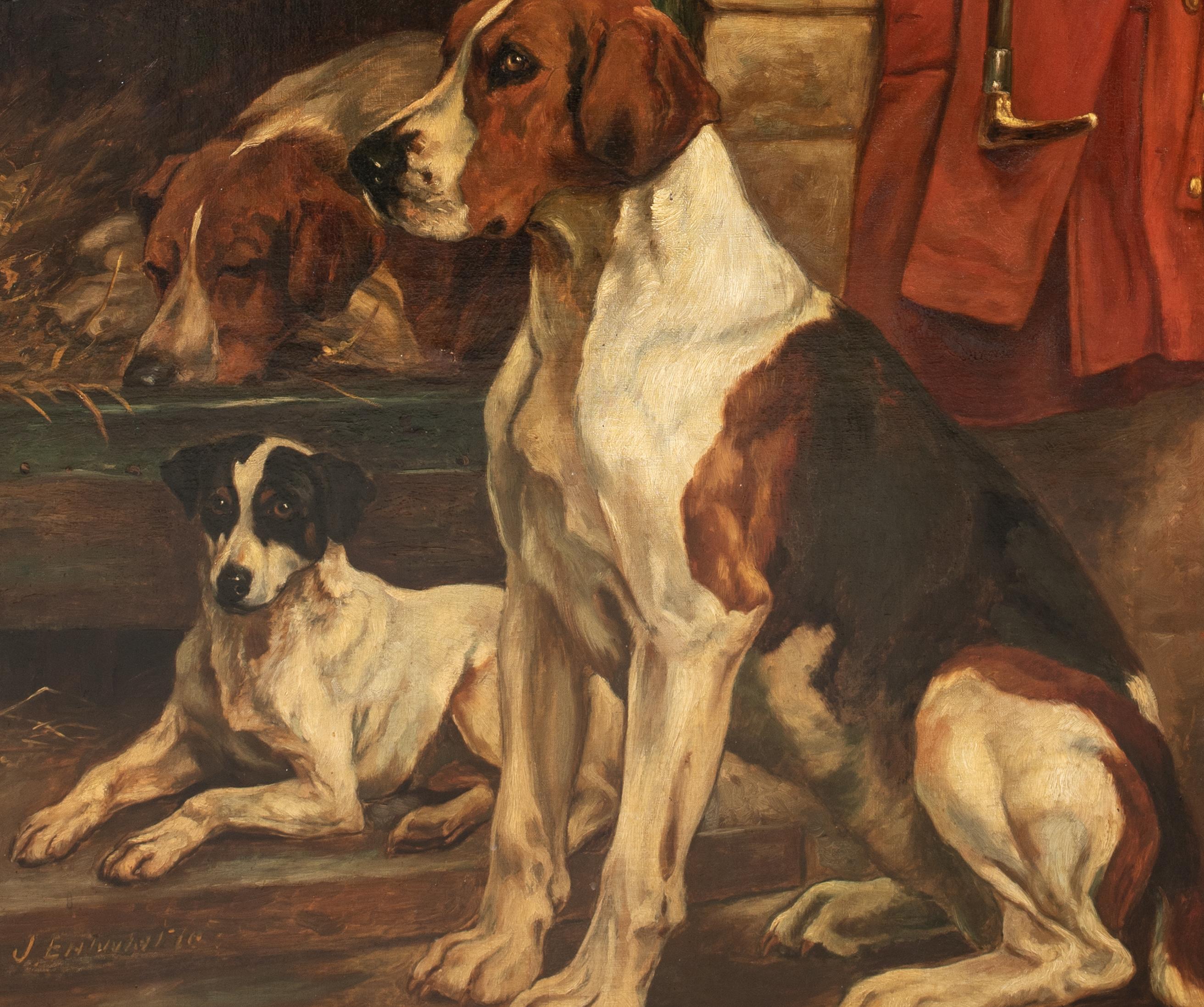 Fox Hounds & Jack Russell Terrier In The Kennels, 19th Century John C Entwistle For Sale 2