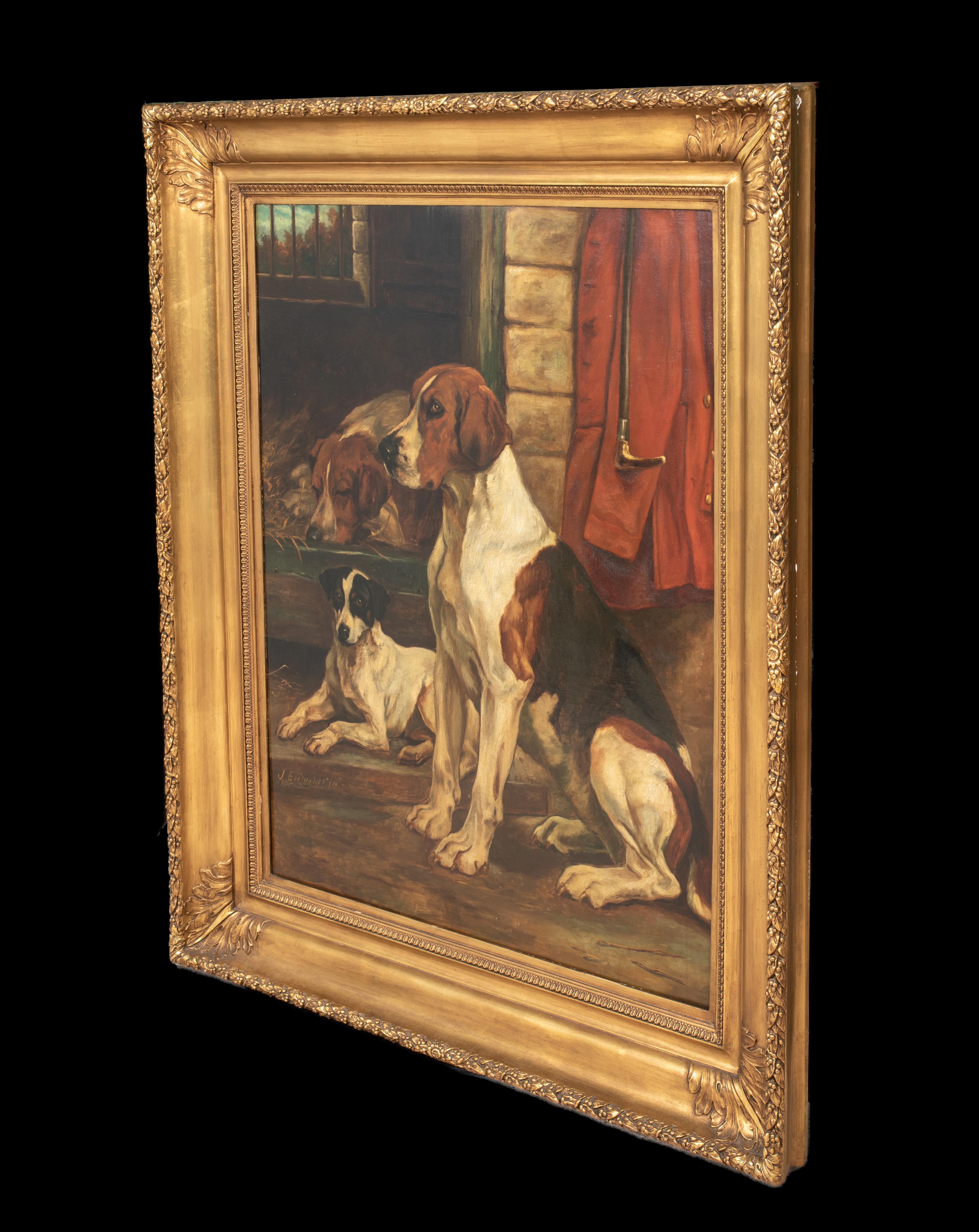 Fox Hounds & Jack Russell Terrier In The Kennels, 19th Century John C Entwistle For Sale 4
