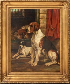 Antique Fox Hounds & Jack Russell Terrier In The Kennels, 19th Century John C Entwistle