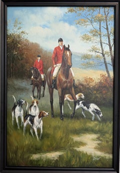Fox Hunting Scene Oil Painting on Canvas Horses Hounds Equestrian Sporting Art