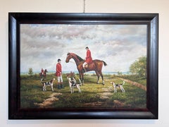 Fox Hunting Scene – Signed by M. Aarinon – Framed Vintage Oil Painting on Canvas