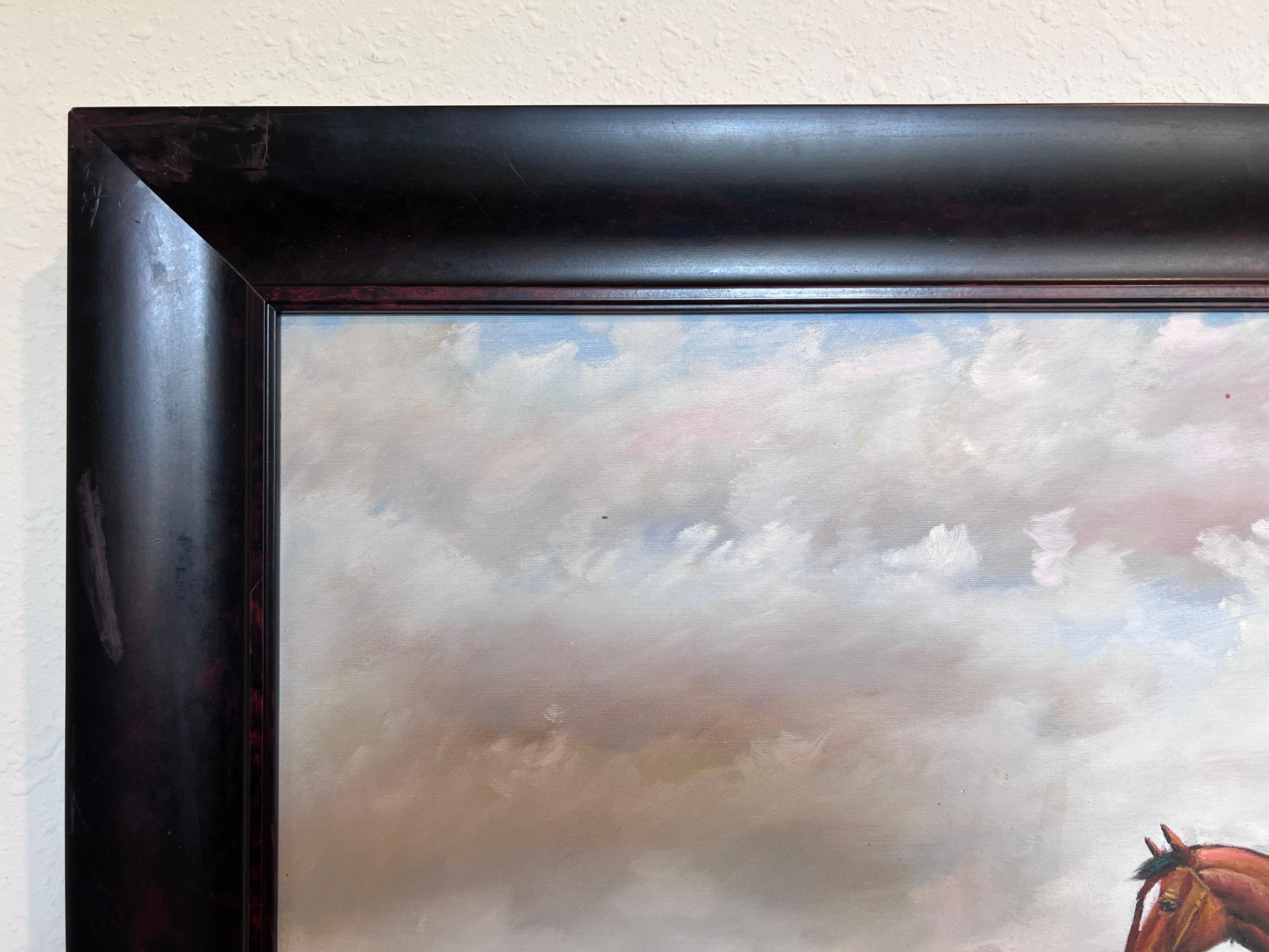 Fox Hunting Scene – Signed by M. Aarinon – Framed Vintage Oil Painting on Canvas For Sale 2