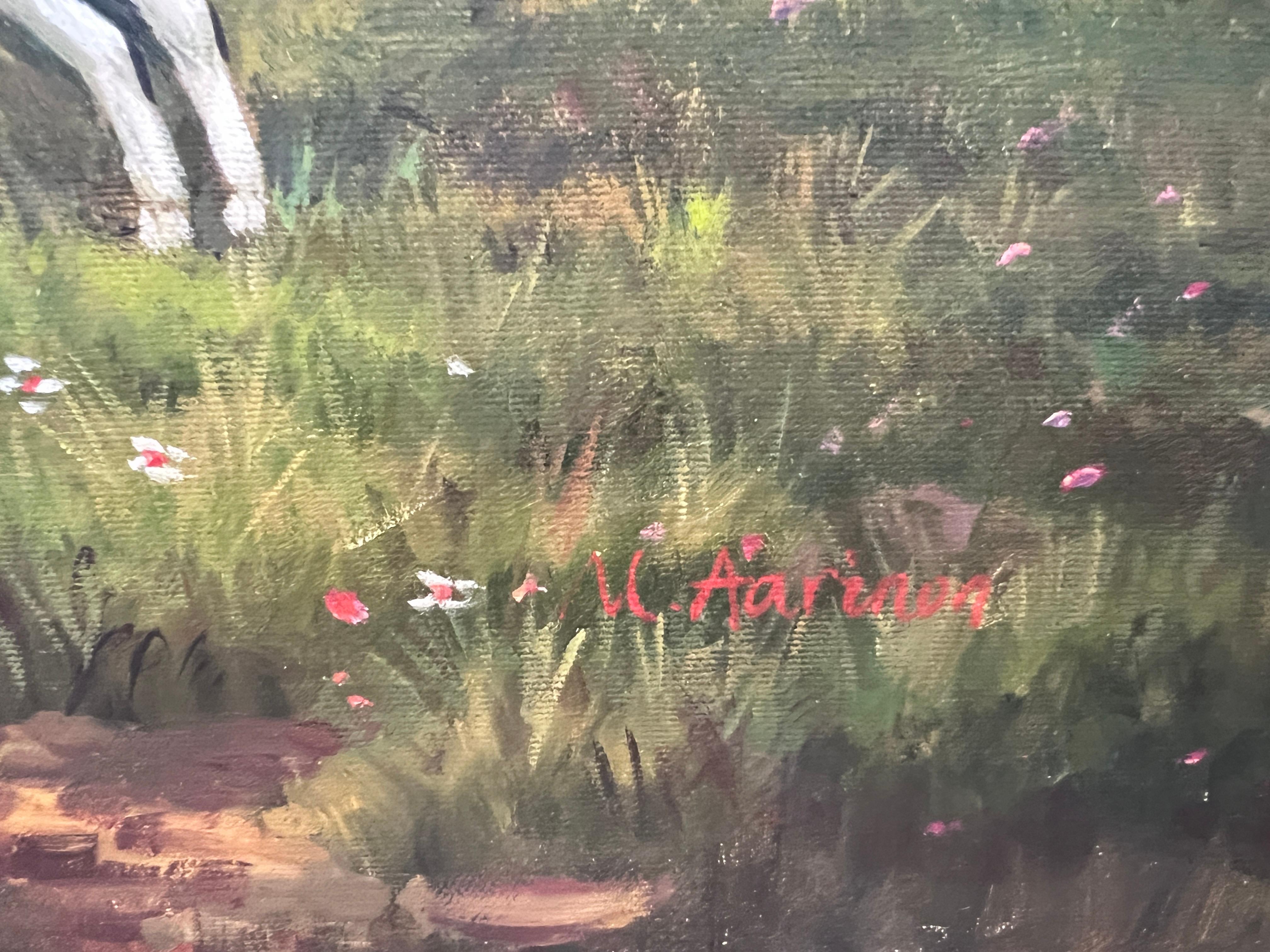 Fox Hunting Scene – Signed by M. Aarinon – Framed Vintage Oil Painting on Canvas For Sale 5