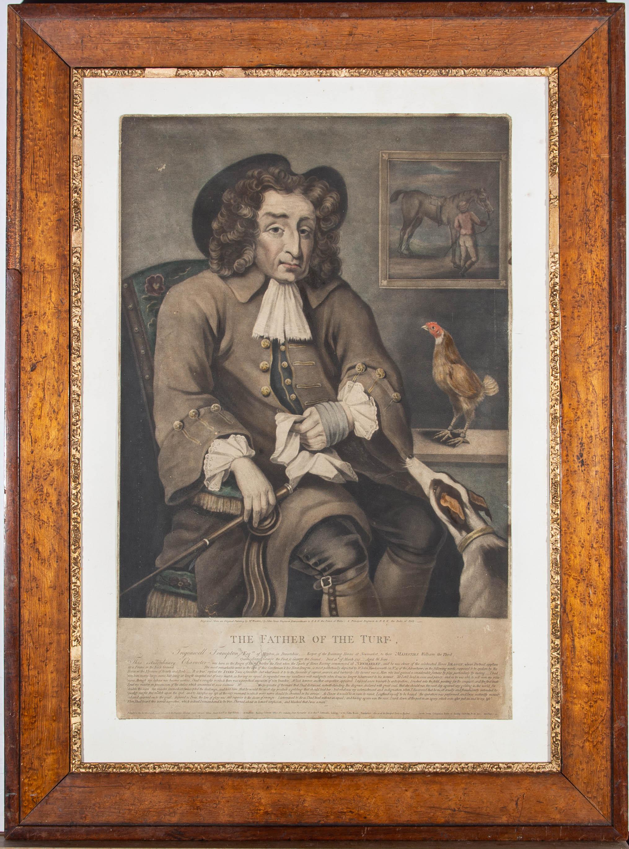 Framed 1791 Mezzotint - The Father of the Turf, Tregonwell Frampton Esq.