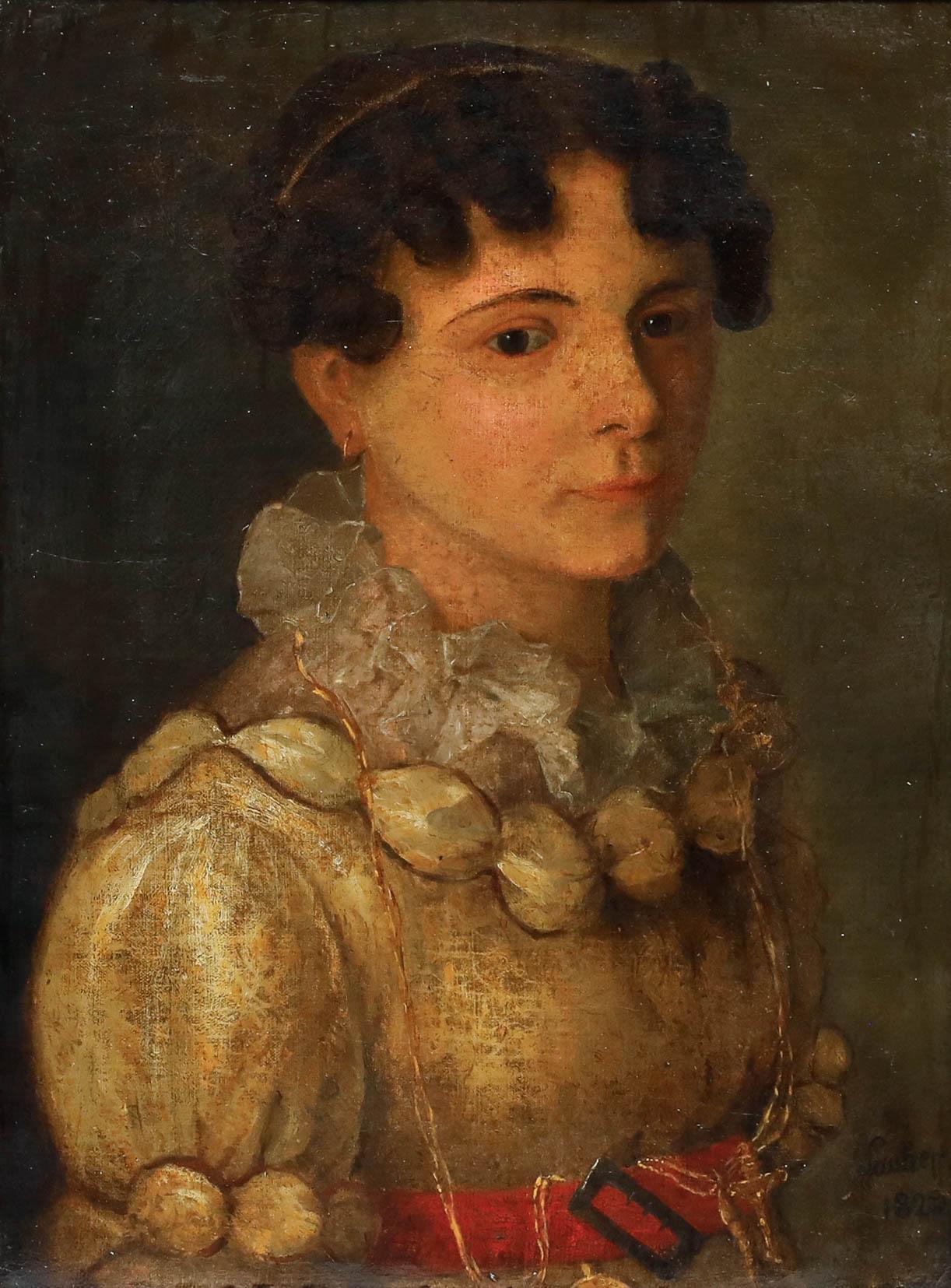 Framed 1828 Oil - Portrait of a Lady - Painting by Unknown