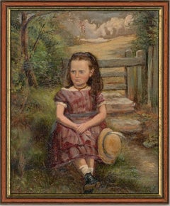 Framed 1875 Oil - Portrait of a Girl on a Country Walk