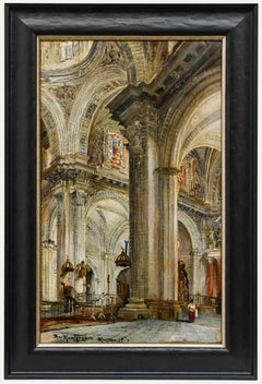 Framed 1887 Oil - Cathedral Interior