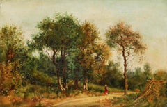 Framed 1892 Oil - Along the Path