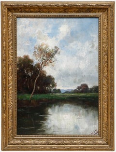 Framed 1896 Oil - The Tree by the Lake