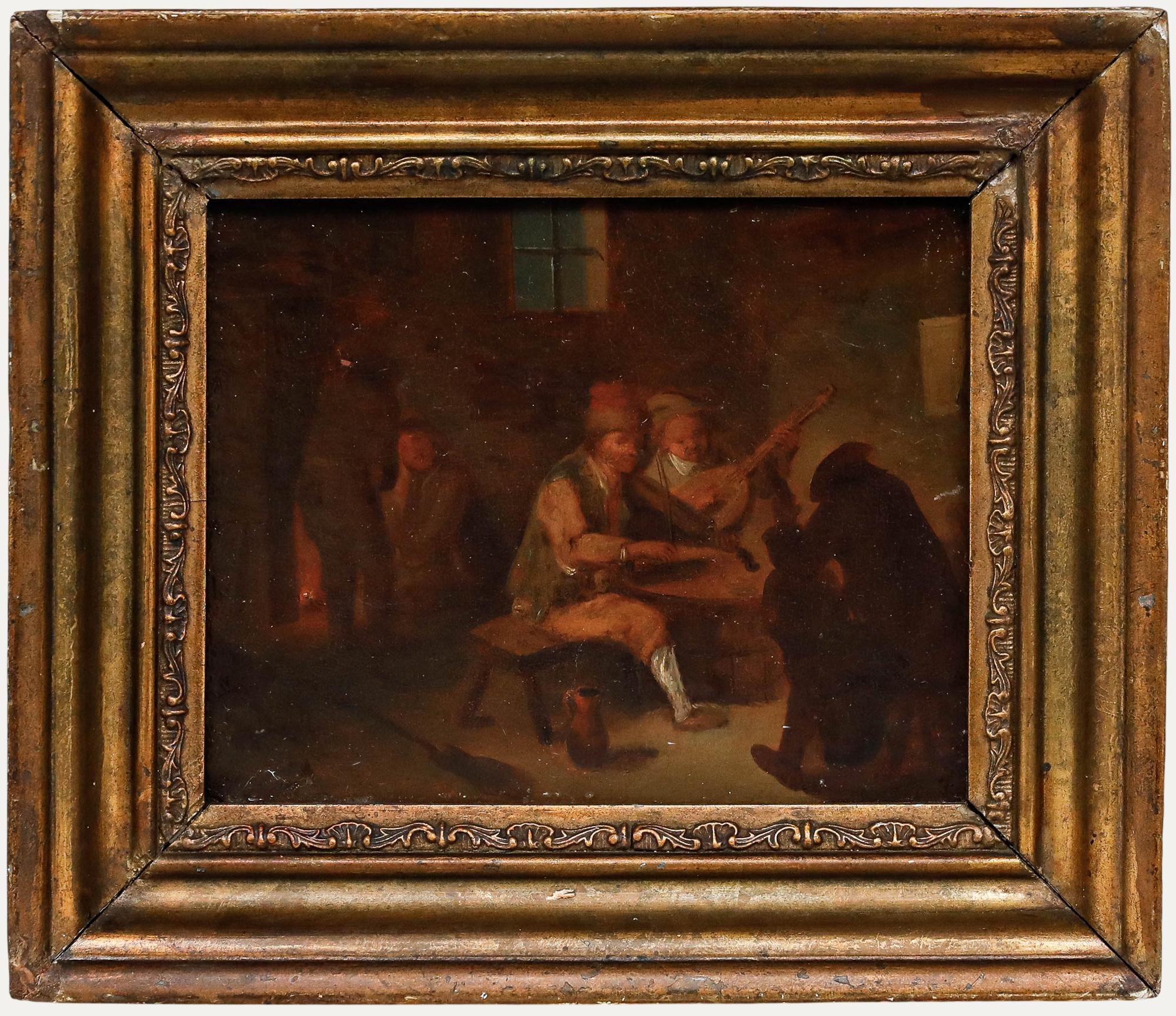 Framed 18th Century Oil - Fiddlers at the Pub