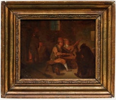 Huile encadrée du 18e siècle - Les violoneux au pub
