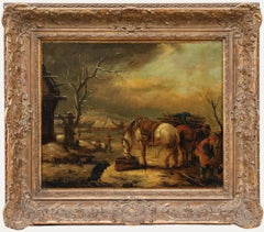 Gerahmtes Öl aus dem 18. Jahrhundert - Pferde in einer Winterlandschaft