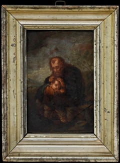 Huile encadrée du XVIIIe siècle - Joseph et l'enfant Christ