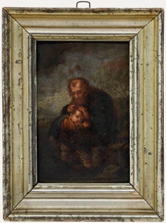 Huile encadrée du XVIIIe siècle - Joseph et l'enfant Christ