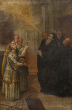 Óleo enmarcado del siglo XVIII - San Benito de Nursia