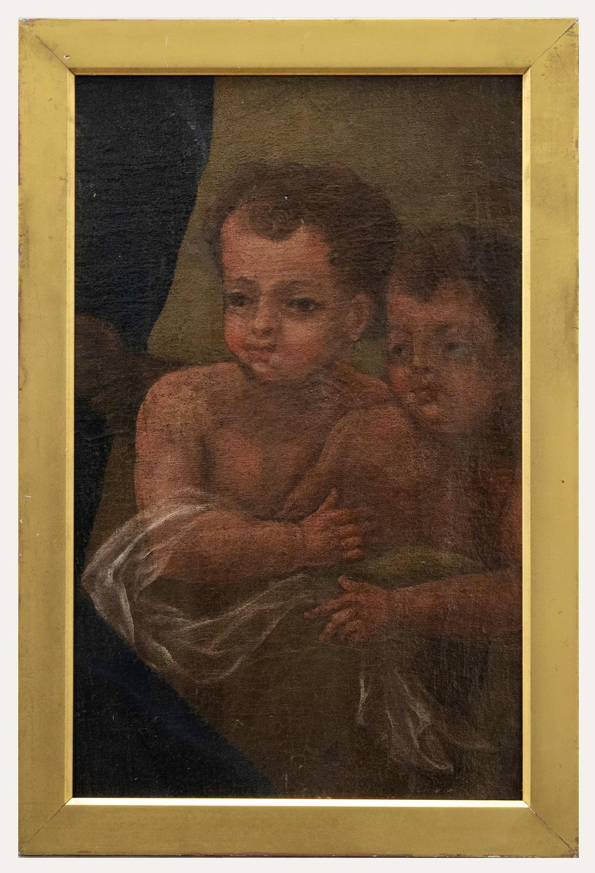 Unknown Figurative Painting - Framed 18th Century Oil - Study of Two Putti