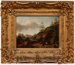 Huile sur toile encadrée du XVIIIe siècle - Des randonneurs en excursion