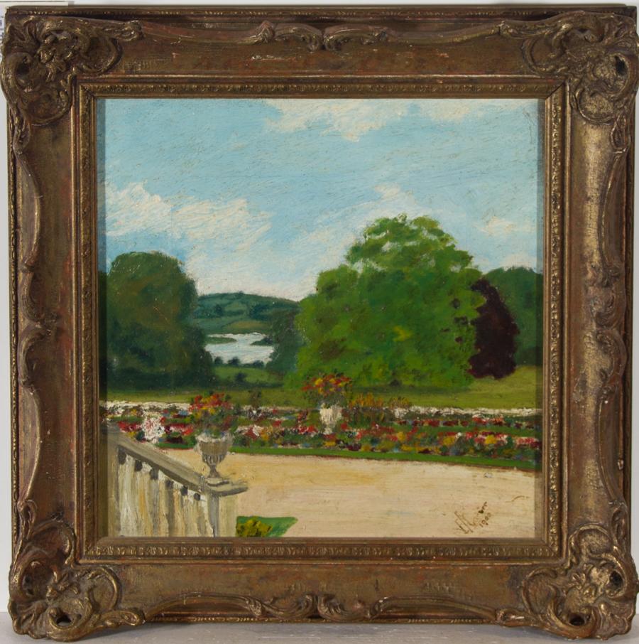 Unknown Landscape Painting - Framed 1900 Oil - Garden Views