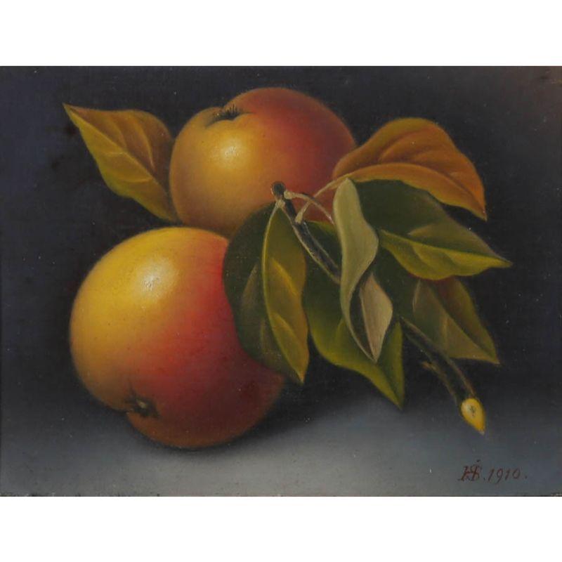 Framed 1910 Oil - Still Life of Apples - Painting by Unknown