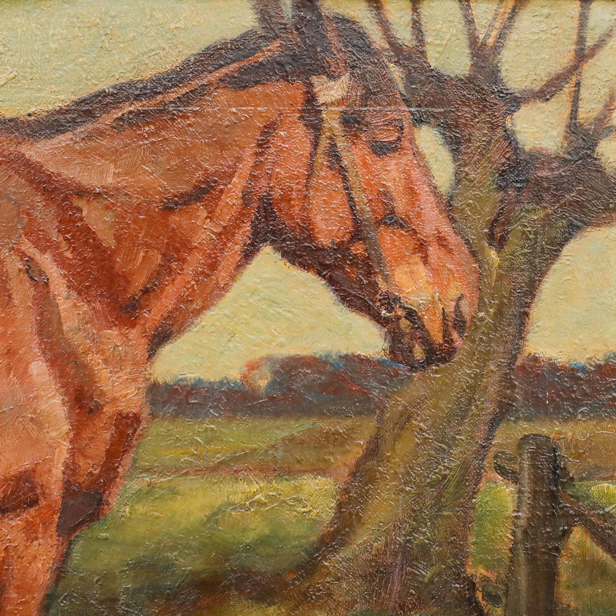 Un gran e impresionante retrato de un caballo, realizado con pinceladas sueltas e impresionistas. Con monograma 
