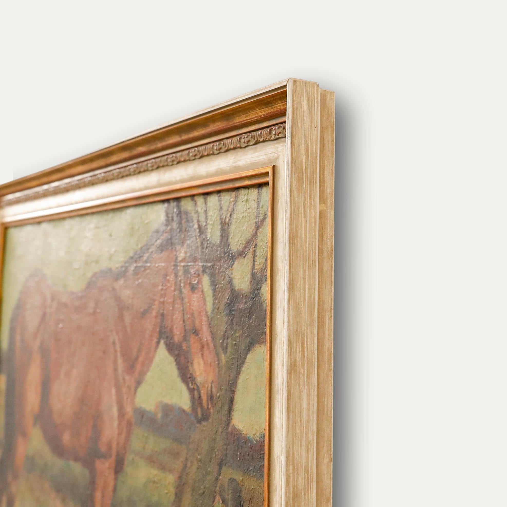 Óleo enmarcado de 1910 - El caballo de batalla en venta 1