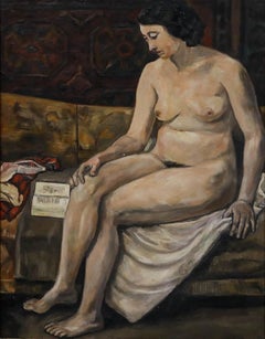 Framed 1933 Oil - Female Nude Reading