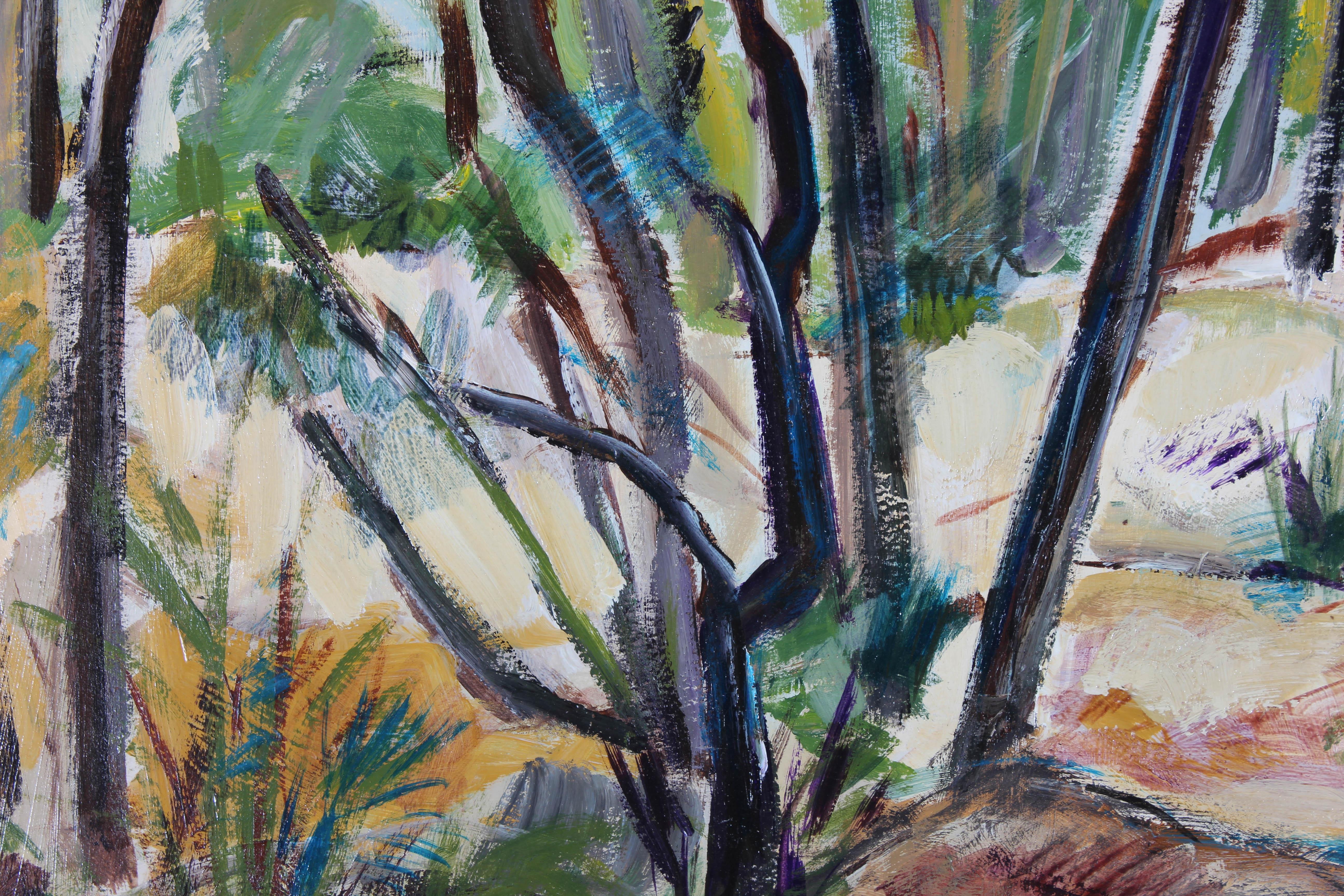 Olio del 1978 incorniciato - Attraverso gli alberi in vendita 1