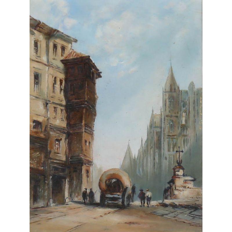 Olio del XIX secolo incorniciato - Una piazza europea - Painting di Unknown