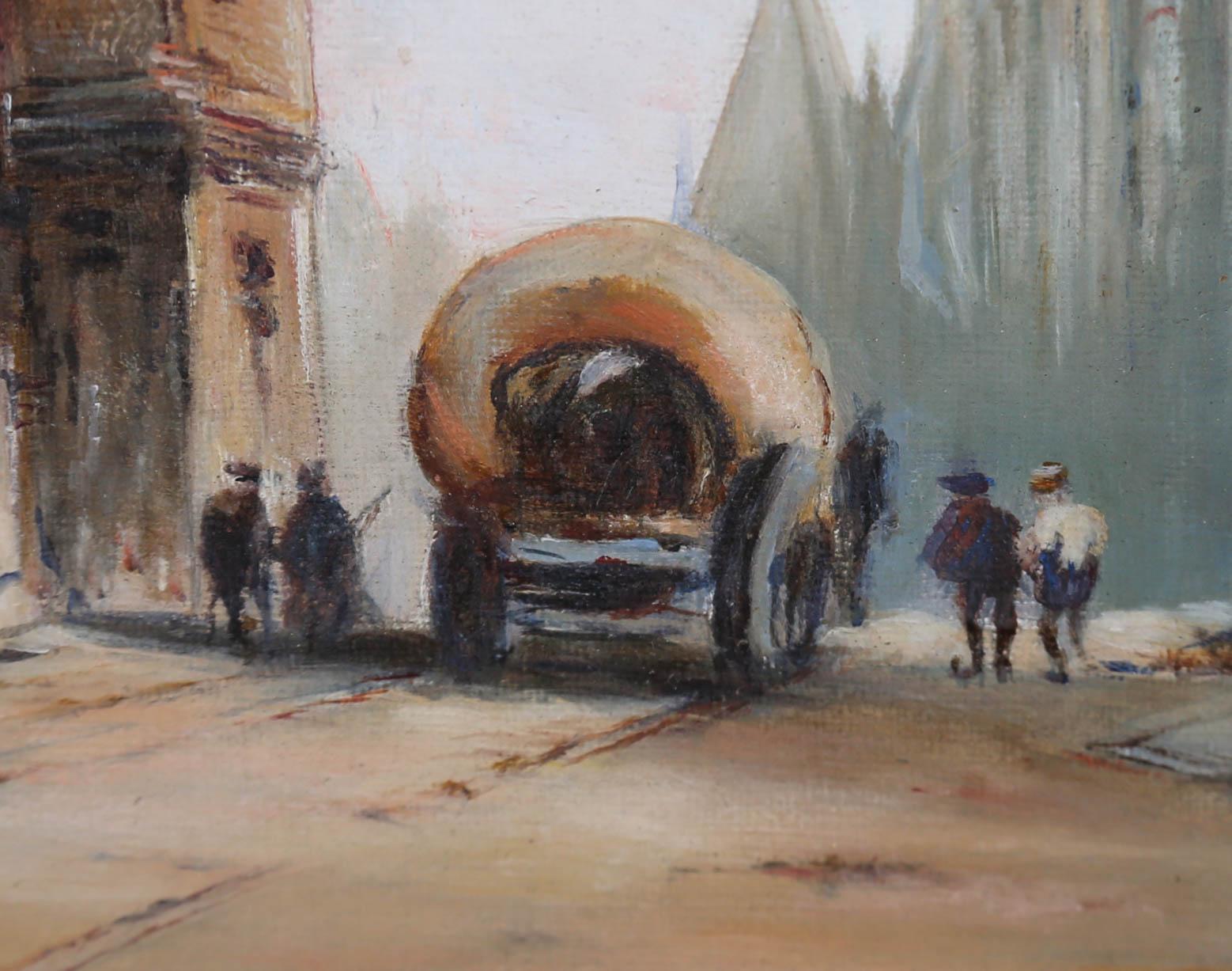 Olio del XIX secolo incorniciato - Una piazza europea in vendita 1
