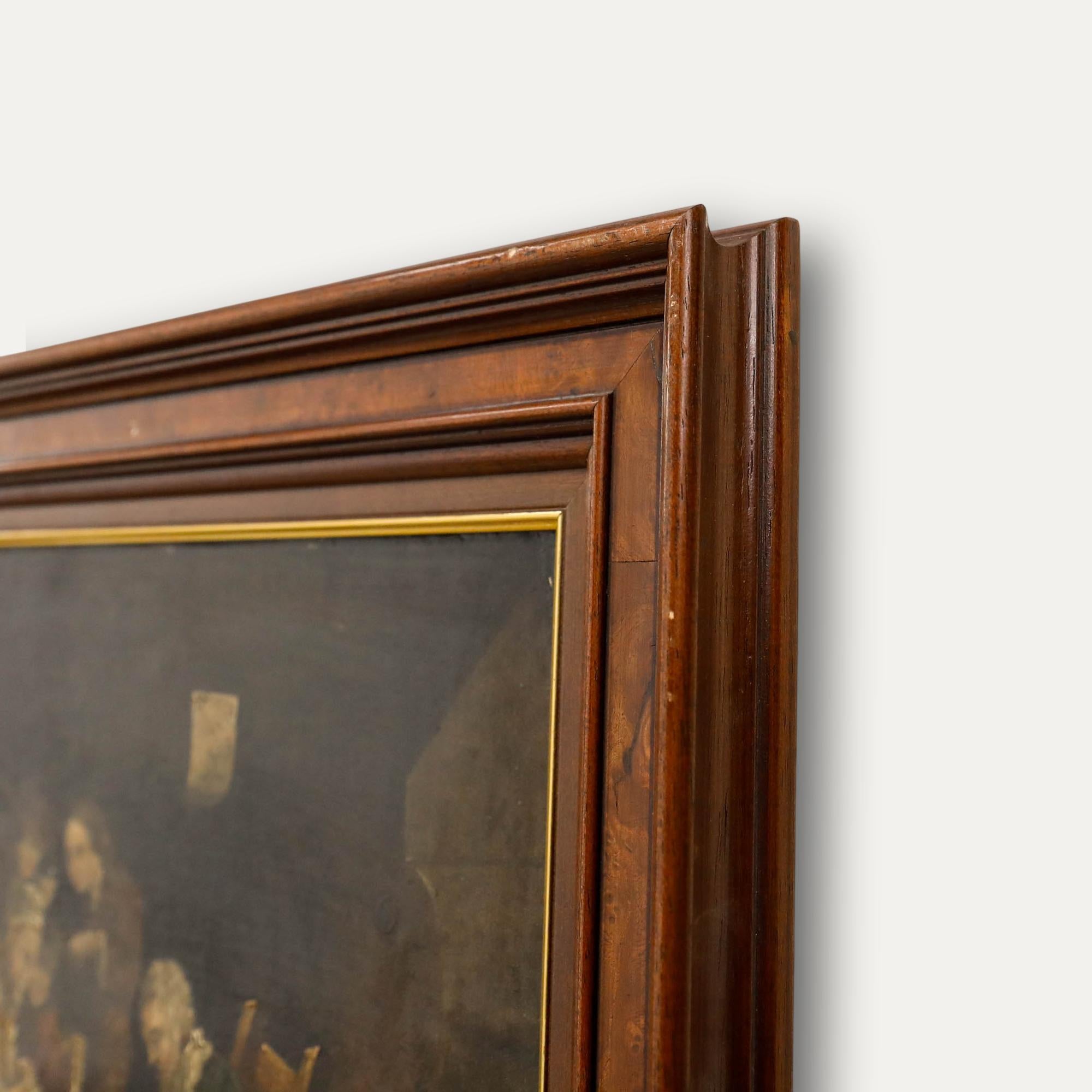 Huile encadrée du 19e siècle - Une partie de cartes à l'auberge en vente 1