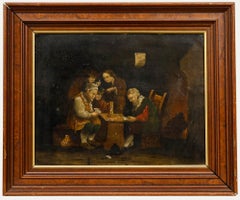 Antique Framed 19th Century Oil - A Game of Cards at the Inn