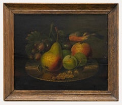 Framed 19th Century Oil - A Plate of Fruit with Bird