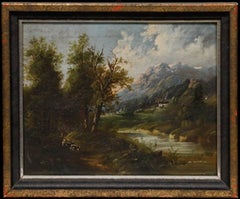 Framed 19th Century Oil - Alpine Trail