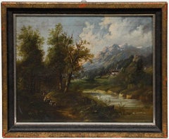 Framed 19th Century Oil - Alpine Trail